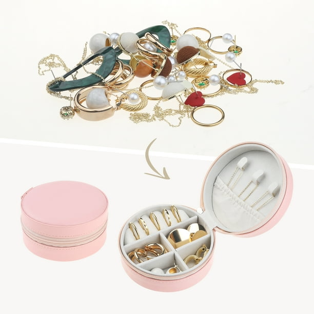 Unique Bargains Travel Jewelry Box Small Round Portable PU Leather Jewelry Organizer Case Pink Adult unisex