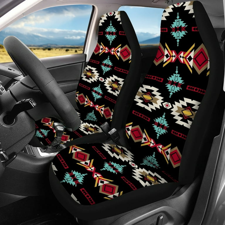 Xoenoiee Car Seat Covers 4 Pcs Full Set Aztec American Native Tribal Design Auto Front Seat Rear Split Bench Seat Cover Auto Accessories Universal