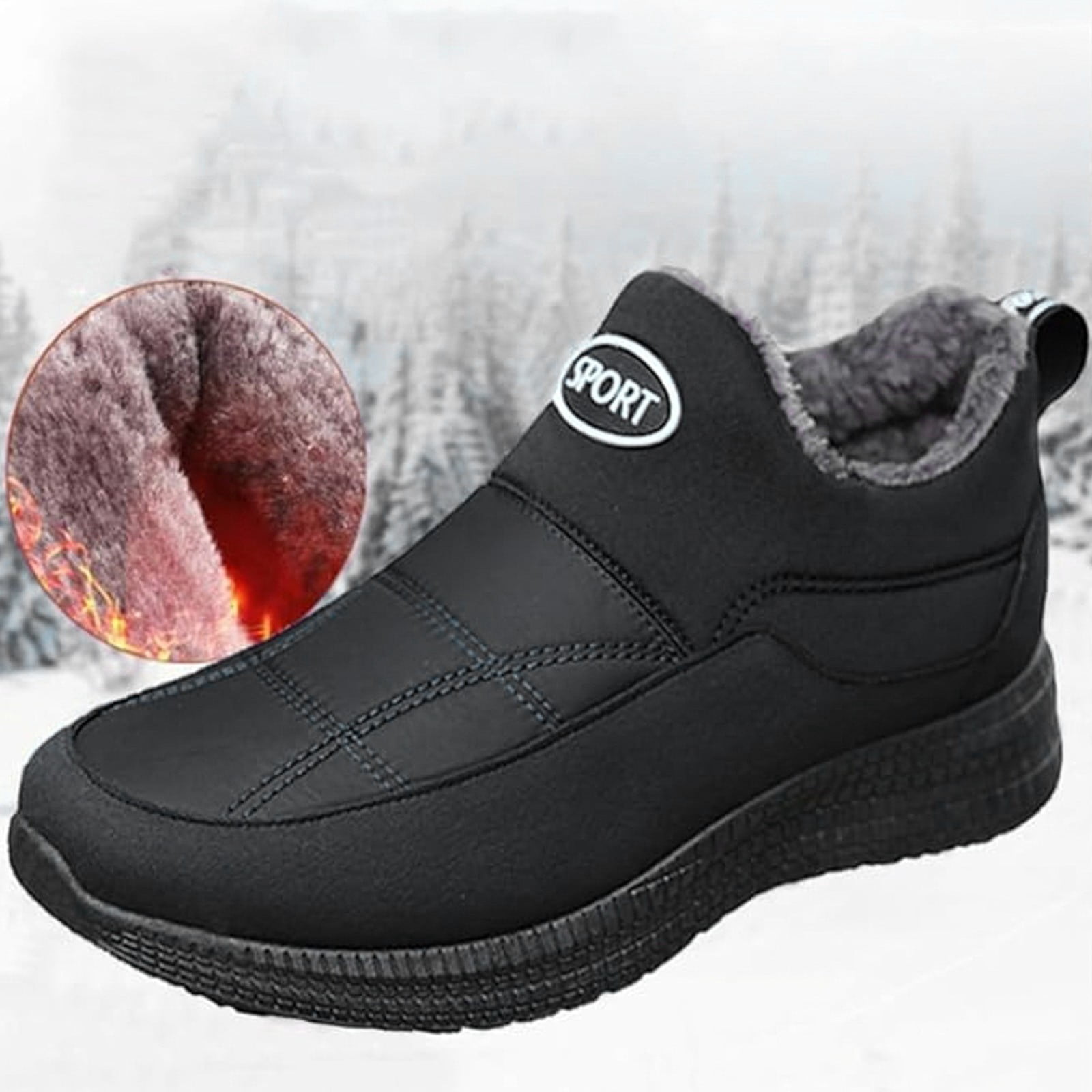 KaLI_Store Men's Winter Waterproof Snow Boots Non-Slip Walking Outdoor Boots Black,10