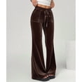 thumbnail image 4 of Velvet Pants Women Lounge Comfy Velour Flare Pants Casual Wide Leg High Waisted Drawstring with Pockets Brown S, 4 of 8