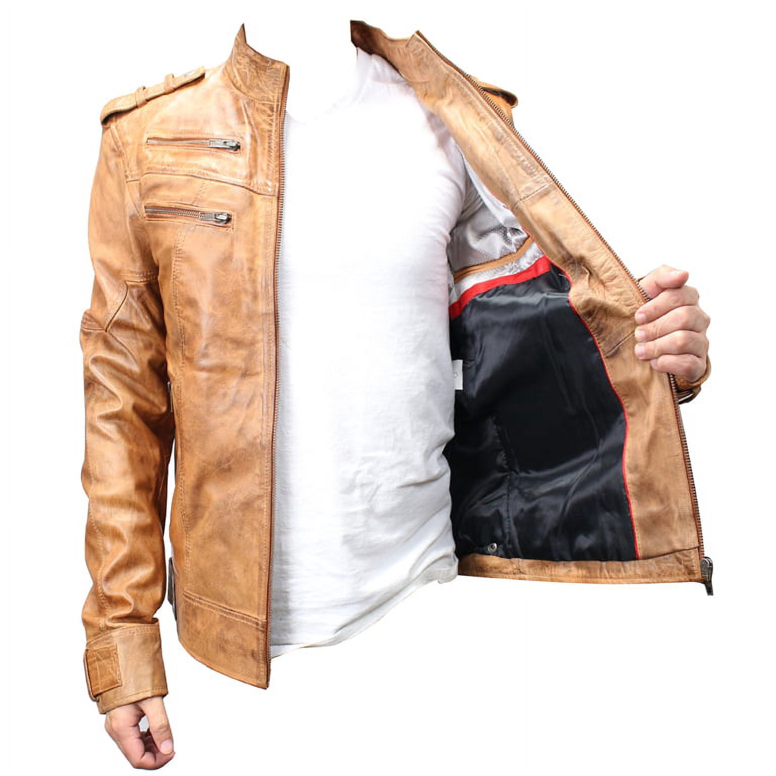 Shelter 9635-L New Mens Genuine Sheep Skin Leather Fashion Jacket 4 Zipped chest Pocket, Brown - Lare