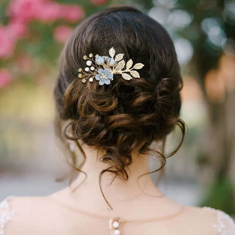 20 Pack Flower Hair Side Combs Pins Set Handmade Alloy Rhinestones Pearl Twist 20 Pack Classy Dusty Blue Flower Bridal Wedding Hair Side  main image 3