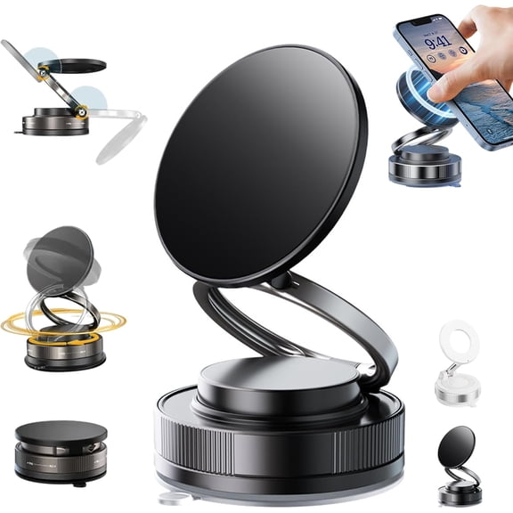 NefLaca 360° Adjustable Vacuum Magnetic Phone Holder, Electric Magnetic Car Phone Holder Mount, Suction Cup Phone Mount, Use in Car, On Table or Mirror with All Smartphones