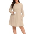 thumbnail image 2 of Cueply Women's Plus Size Ribbed Knit Dress Long Sleeve Crew Neck Empire Waist Casual A-Line Dress with Pockets, 2 of 8