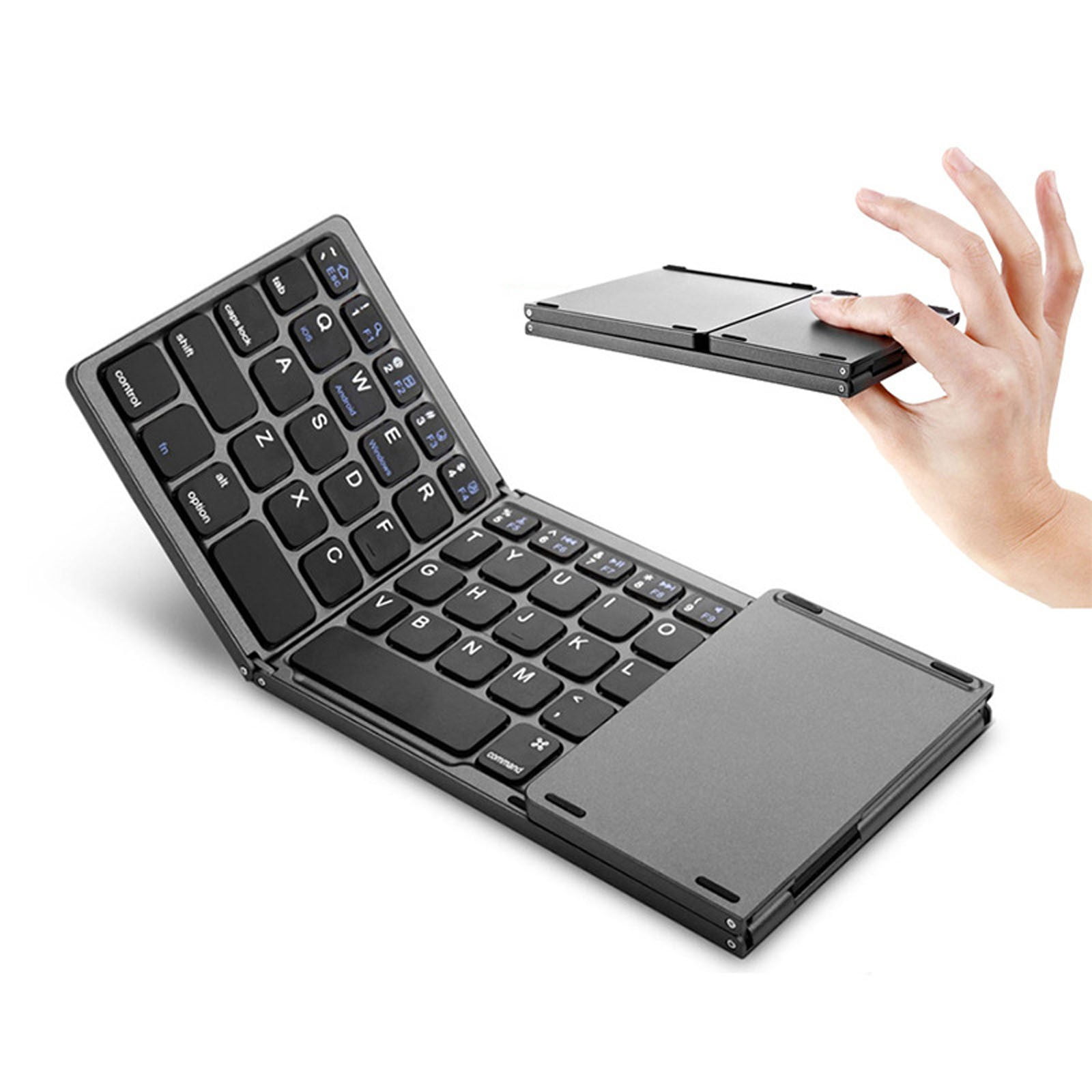 Portable Foldable Bluetooth Keyboard with Touchpad - Ultra-Slim Wireless Keyboard for Android, iOS, Tablet | Compact Travel Keyboard | Long Battery Life | Mini Folding Design