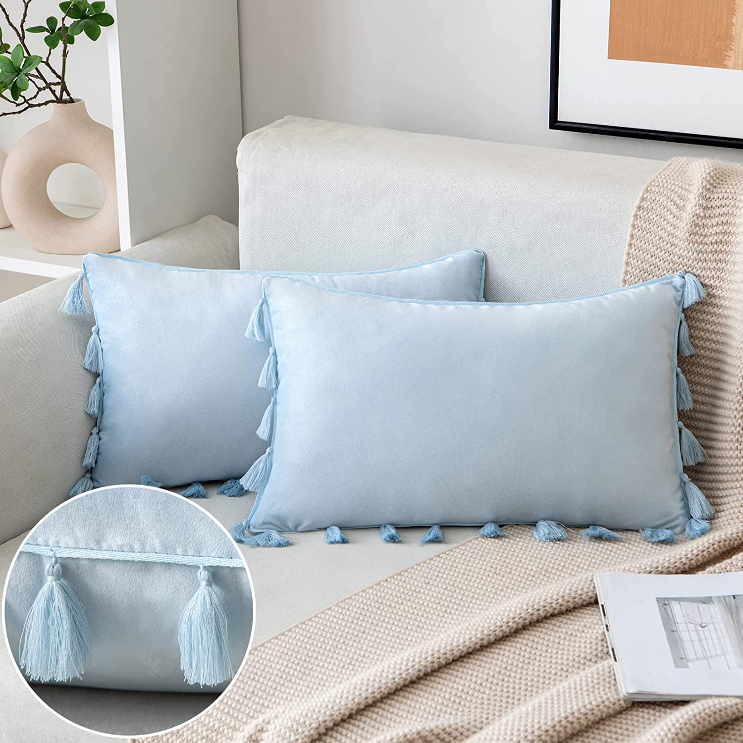 BESTSPR Pack of 2 Velvet Soft Solid Decorative Throw Pillow Cover
