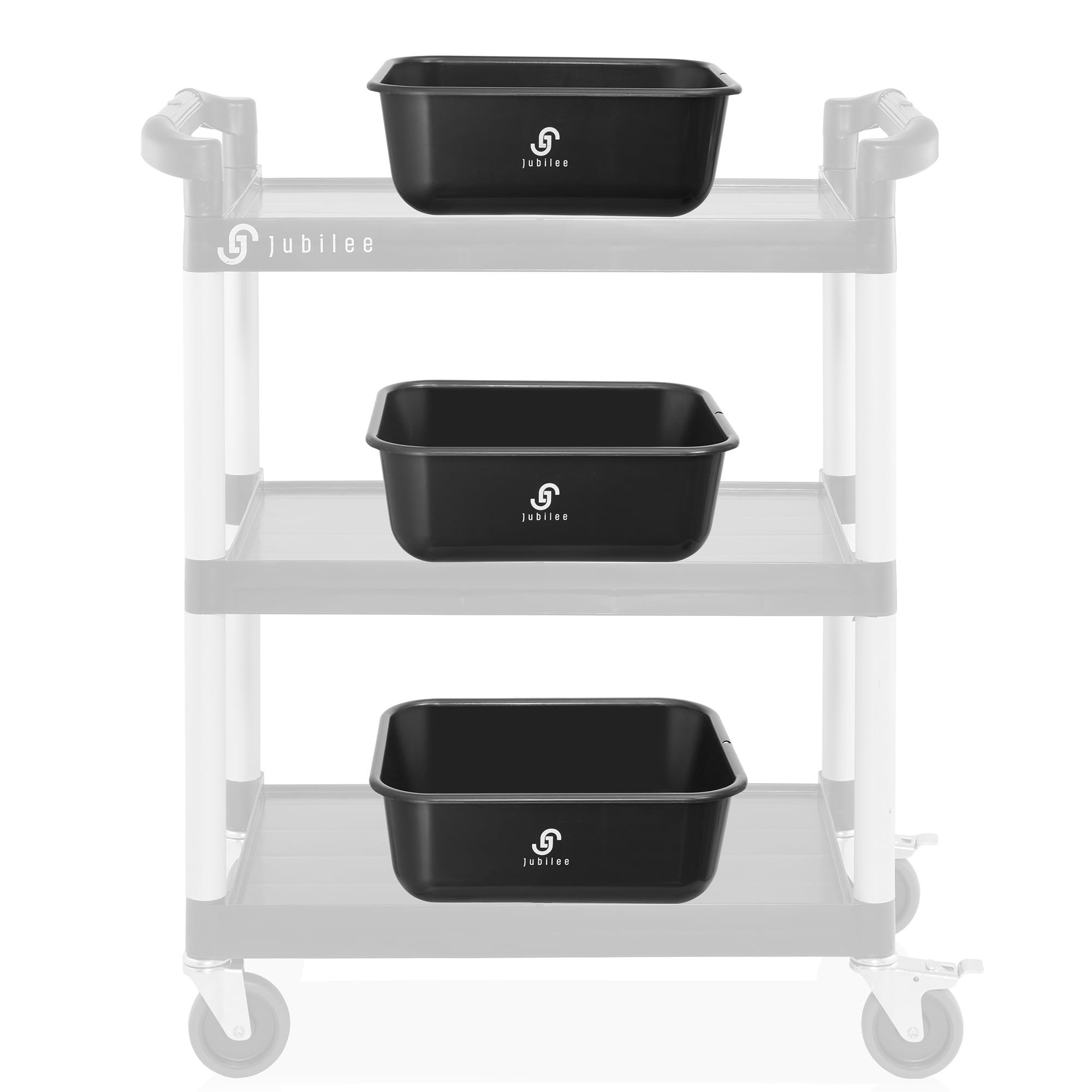 Jubilee 4-Pk Plastic Busser Utility Tub, Commercial Dishwashing Box, 11L Black