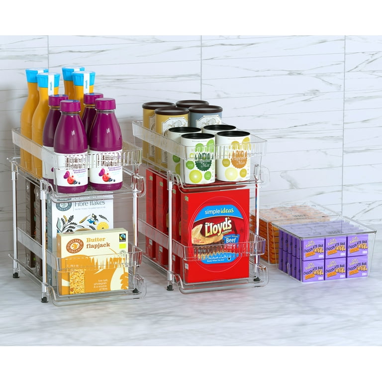 2 Tier Under Sink Organizers and Storage Bathroom Organizer w Dividers and  Lids, Snack Organizer for Pantry Pull Out Cabinet Organization for
