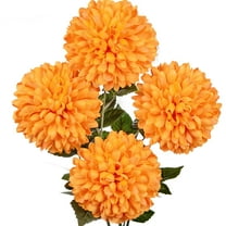 Briful Artificial Chrysanthemums Ball Flowers 6’’ Large Heads Mums Stems Fake Hydrangea Flowers Bridal Wedding Bouquet for Home Garden Party Wedding Decoration, Set of 4, Orange