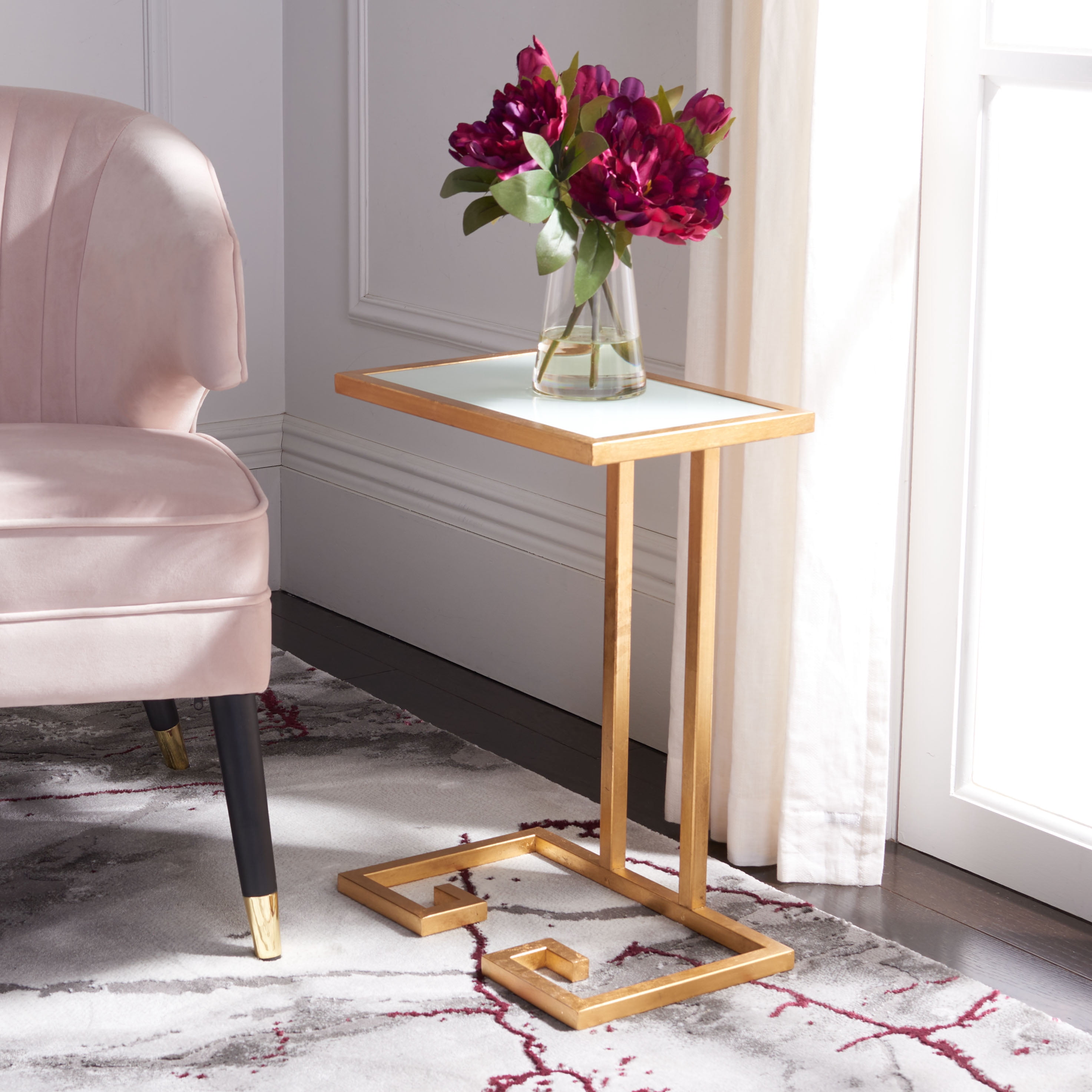 SAFAVIEH Murphy Solid Classic Accent Table, Gold/White Glass