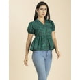 thumbnail image 2 of Moomaya Womens Short Puff Sleeves Peplum Top, V Neck Cotton Crop Top, 2 of 8