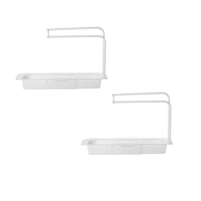 Oleegame 2PC Shower Soap Dish With Hook Household Faucet Clip Rack Kitchen Sink Rag Bath Holder Soap Storage Box White