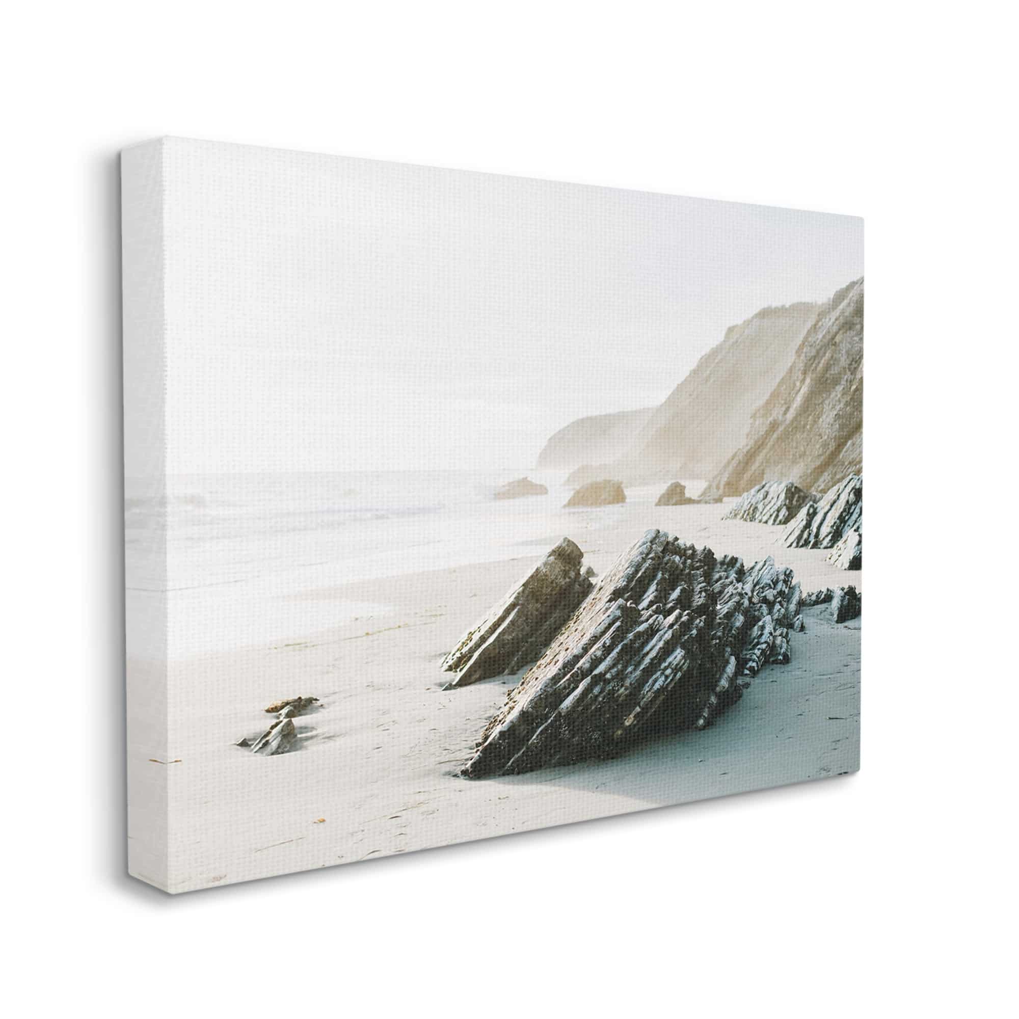 Stupell Industries Rocky Beach Cliff Sandy Shoreline Coastal Photography Gallery Wrapped Canvas Print Wall Art