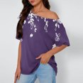 thumbnail image 3 of JTZGDY Womens Cotton Oversized Tshirts Funny Stars Printed Summer Boat Neck Off Shoulder Short Sleeve Basic Tunic Tees Tops Loose Fit Streetwear Clothes Purple L, 3 of 7