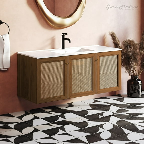 Classe 48" Wall-Mounted Bathroom Vanity in Brown Oak