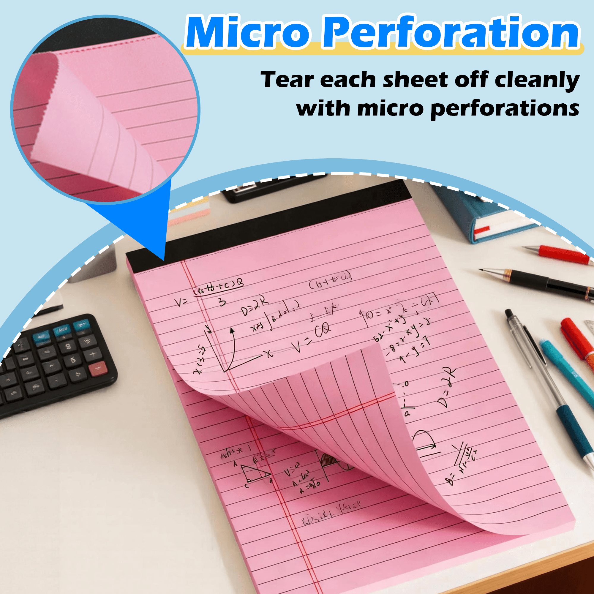 6 Pack Colored Legal Pads 5x8 Inch, College Ruled Note Pads, Micro Perforated 50 Sheets Writing Notepads for Office School Home Use