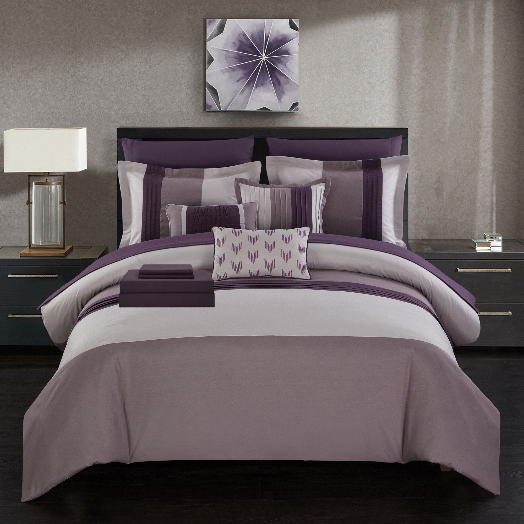 Moriarty 10 Piece Comforter Set Color Block Ruffled Bed in a Bag