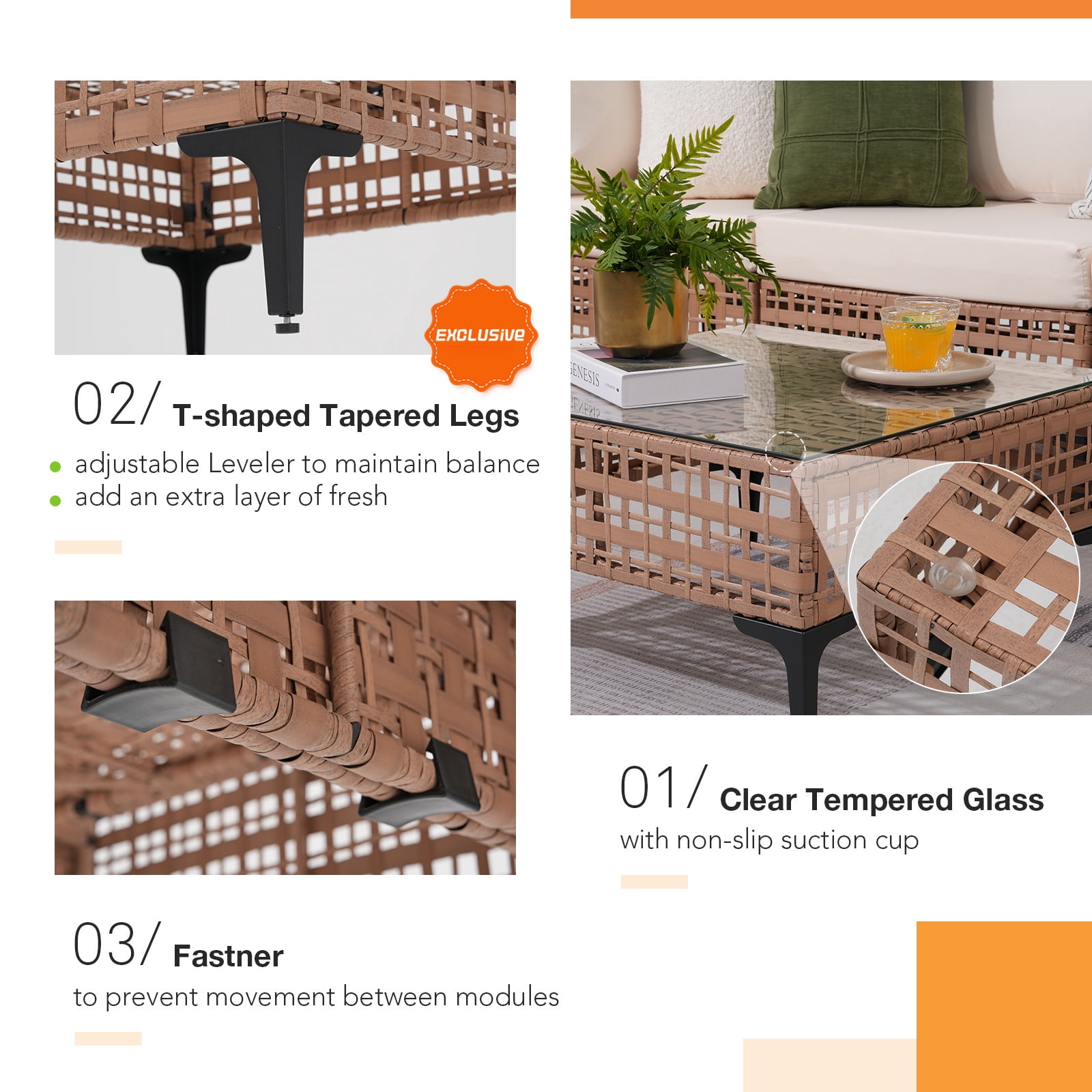 JOIVI 7 Pieces Patio Furniture Set, Outdoor Sectional Sofa Set with Cushion and Coffee Table, 7-Piece PE Rattan Conversation Set for Deck, Porch, Backyard, Off-White
