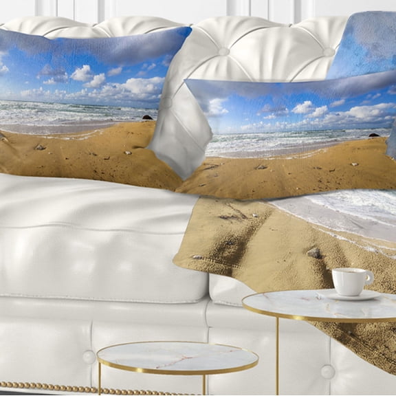 Designart Sea Beach on Cloudy Winter Day - Seashore Throw Pillow - 12x20