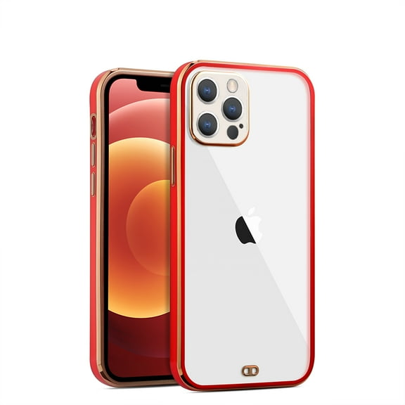 Xpm Case for Apple iPhone 13 (6.1") Hybrid PC Bumper Plating with Raised Camera Protection Shockproof Slim Frame TPU Protective Cover for iPhone 13 - Clear /Red