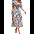 thumbnail image 1 of Vestidos de Verano para Mujer 2025, Informales, con Mangas Abullonadas, Cuello en V, Florales, Estilo Bohemio, Vestido . Verde M, 1 of 10