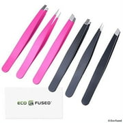 Tweezers Slant/Pointed/Flat - High Precision - Pluck Eyebrows, Apply Eyelashes, Remove Facial/Body / Ingrown Hair - Essential Beauty & Personal Care Tool - Pink and Black, 2 Sets