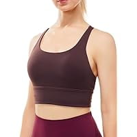 GRAMVAL Women's Strappy Sports Bras Fitness Workout Padded Yoga Bra Criss Cross, Dk Brown, L