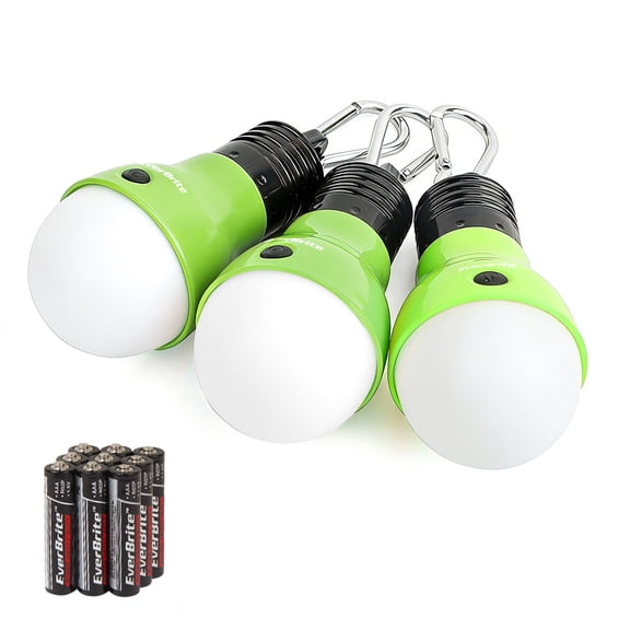 EverBrite Camping Light 3 Pack, LED Bulb with 3 Modes Portable Emergency Light, AAA Batteries Included, Green