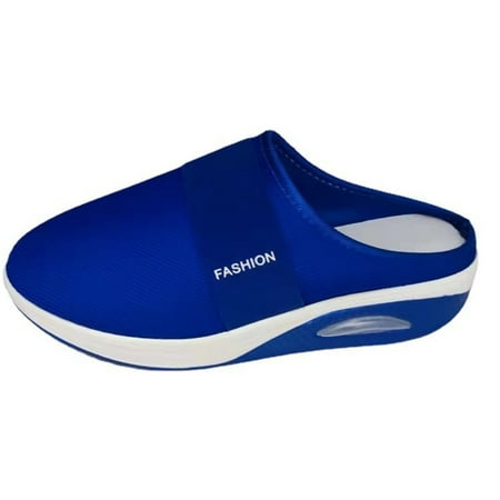 OJSFQUFP Womens Comfort Sandals Ladies Summer Fashion Solid Color Flying Woven Non Slip Soft Sole Mesh Breathable Air Cushion Sports Shoes Covered Feet Shoes Big Slippers Blue 36