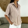 thumbnail image 4 of Admvng Women's Striped Lapel Blouse Short Sleeve Casual Relaxed Fit Tops, 4 of 6