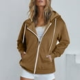 thumbnail image 2 of Womens Sweatshirts Women's Casual Hooded Solid Color Zipper Pocket Drawstring Top Long Sleeve Spring and Autumn Thin Sweatshirt Fashion Blouse Women Hoodies(Coffee,M), 2 of 5