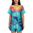 thumbnail image 1 of Fotbe Hawaiian Island Dolphin Conjunto de Pijama Estampado para Mujer, 2 Piezas, Ropa de Dormir con Camiseta de Manga Corta y Shorts Suaves-X-Large, 1 of 6