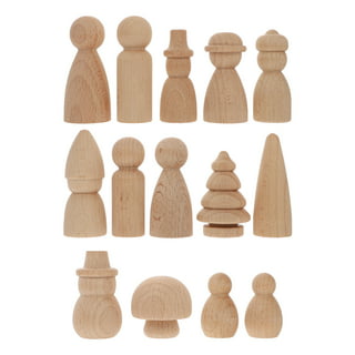 56 PCS Unfinished Natural Wooden Peg Dolls,Little Wooden peg People for  Painted or Craft