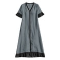 thumbnail image 4 of GUACER V-Neck Maxi Dress for Women Cotton Linen Casual Short Sleeve Contrast Trim Boho Long Dresses with Ruffle Hem, 4 of 7