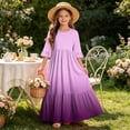 thumbnail image 7 of Little Girls Maxi Dress 4-14 Years Ruffle Half Sleeve Round Neck Floral Print Tiered Long Dress with Side Pockets Pink O 7-8 Years, 7 of 7