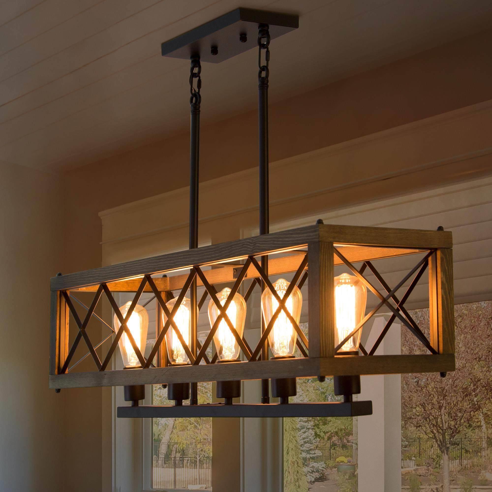 LNC 5-Light Wood Modern Farmhouse Chandelier for Kitchen Island or Dining Room