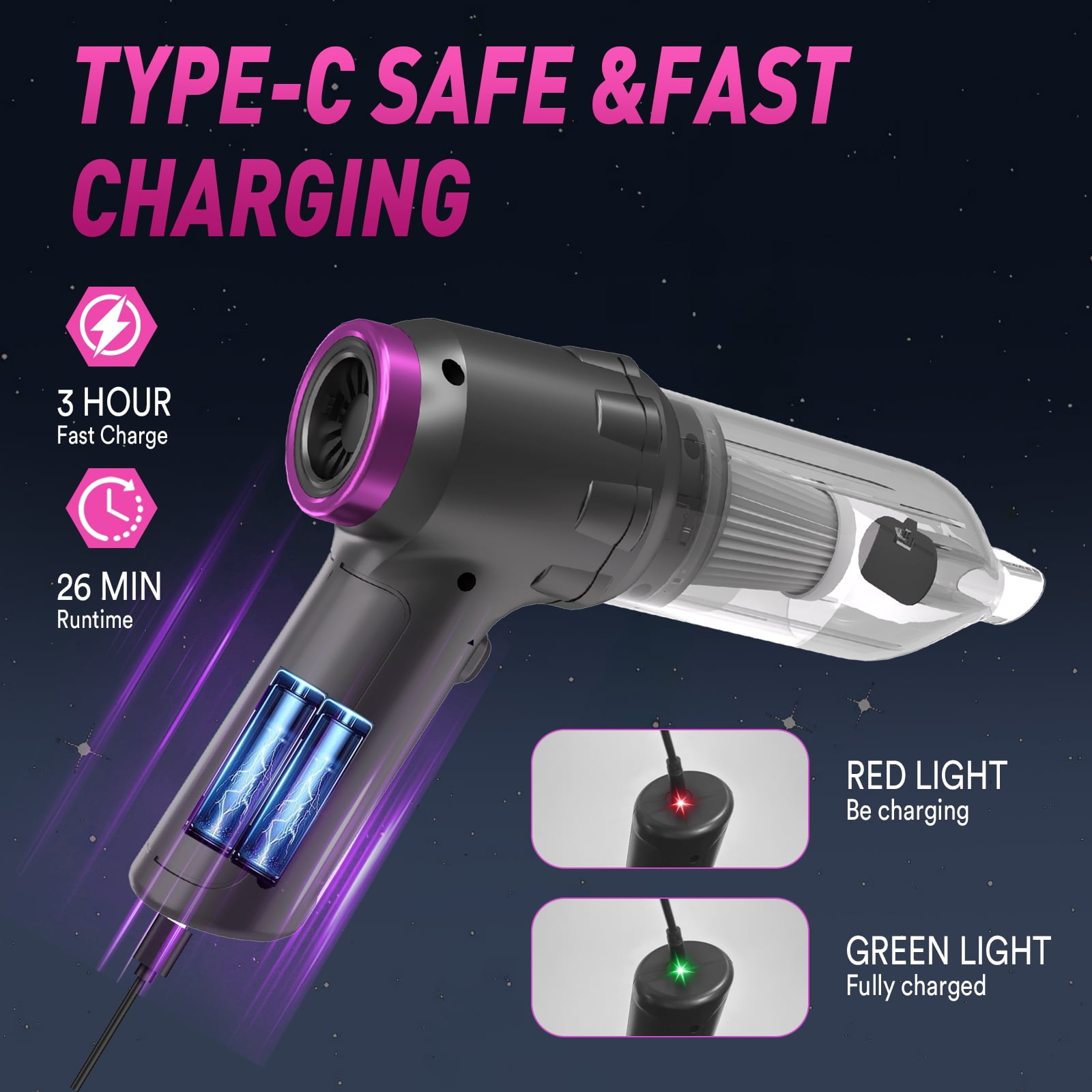 Loheer Car Vacuum Cleaner, 16000PA Portable Handheld Vacuum Cordless, with Brushless Motor, Grey Loheer Car Vacuum Cleaner, 16000PA Portable Handheld Vacuum Cordless, with Brushless Motor, Grey - Image 3