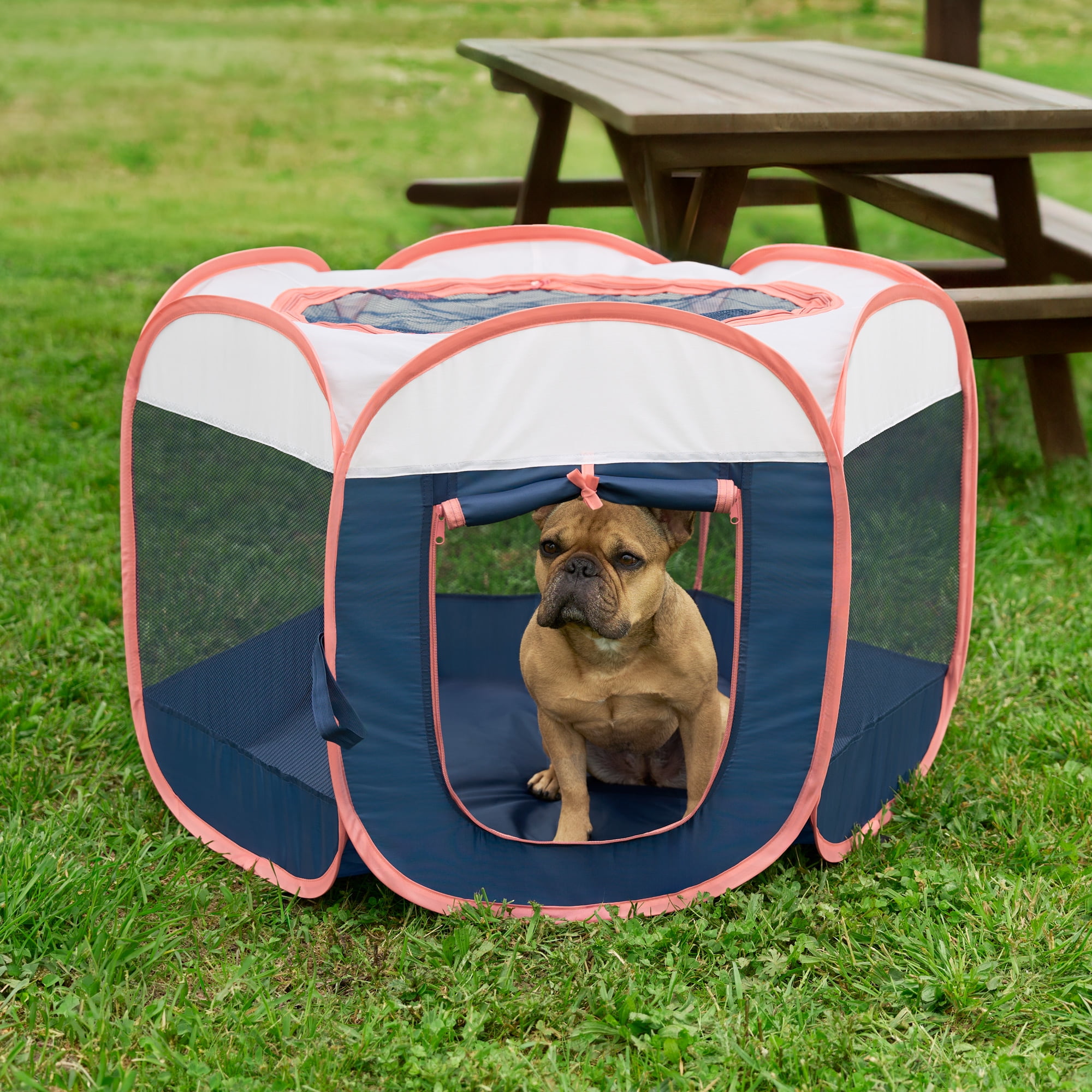 FurHaven Pet Products Mesh Open-Air Pet Playpen - Navy, Medium