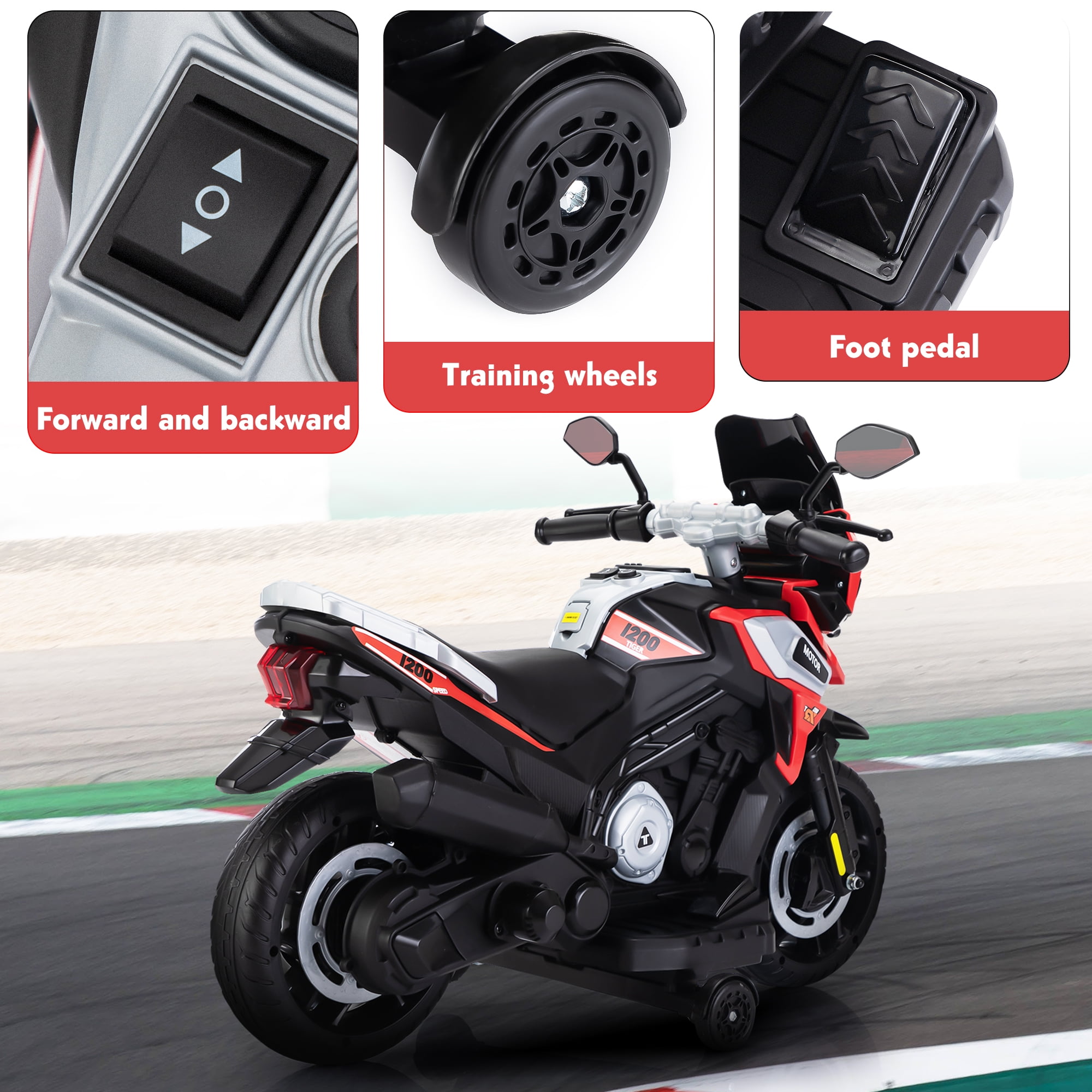 Electric Motorcycle for Kids Dirt Bike by TOBBI 12V Battery Powered Ride On Toy Rechargeable Motorbike w/Training Wheels Gift for Toddler Boys Girls Aged 3-6, Red