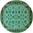 thumbnail image 1 of Ahgly Company Machine Washable Indoor Round Oriental Turquoise Blue Traditional Area Rugs, 8' Round, 1 of 4