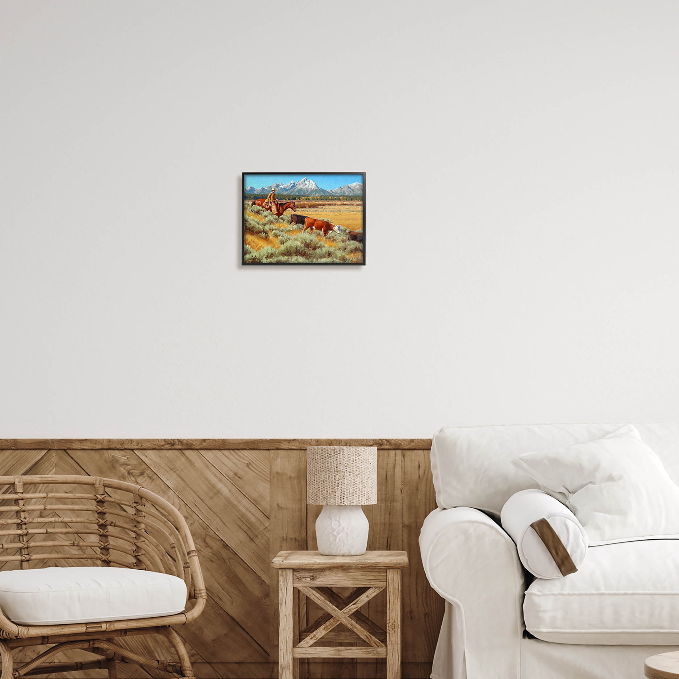 Western Ranch Horse Cattle Animals & Insects Painting Black Framed Art Print Wall Art