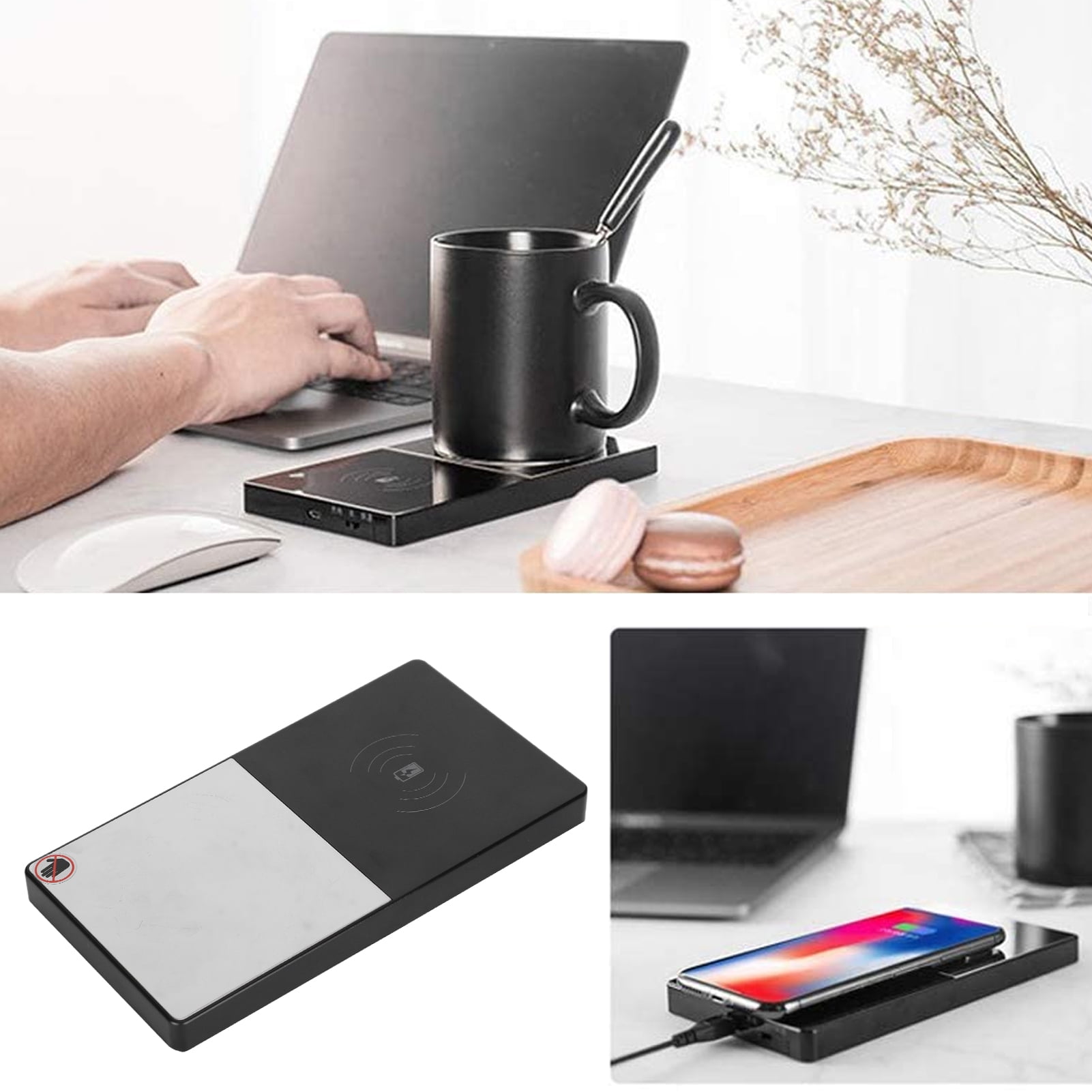 Cup Warmer and Charger USB Wireless Charger Station with Smart Multifunctional Coffee Mug Warmer Heated Coaster Electric Beverage Warmer Cup Warmer Pad Phone Charger for Home Office 