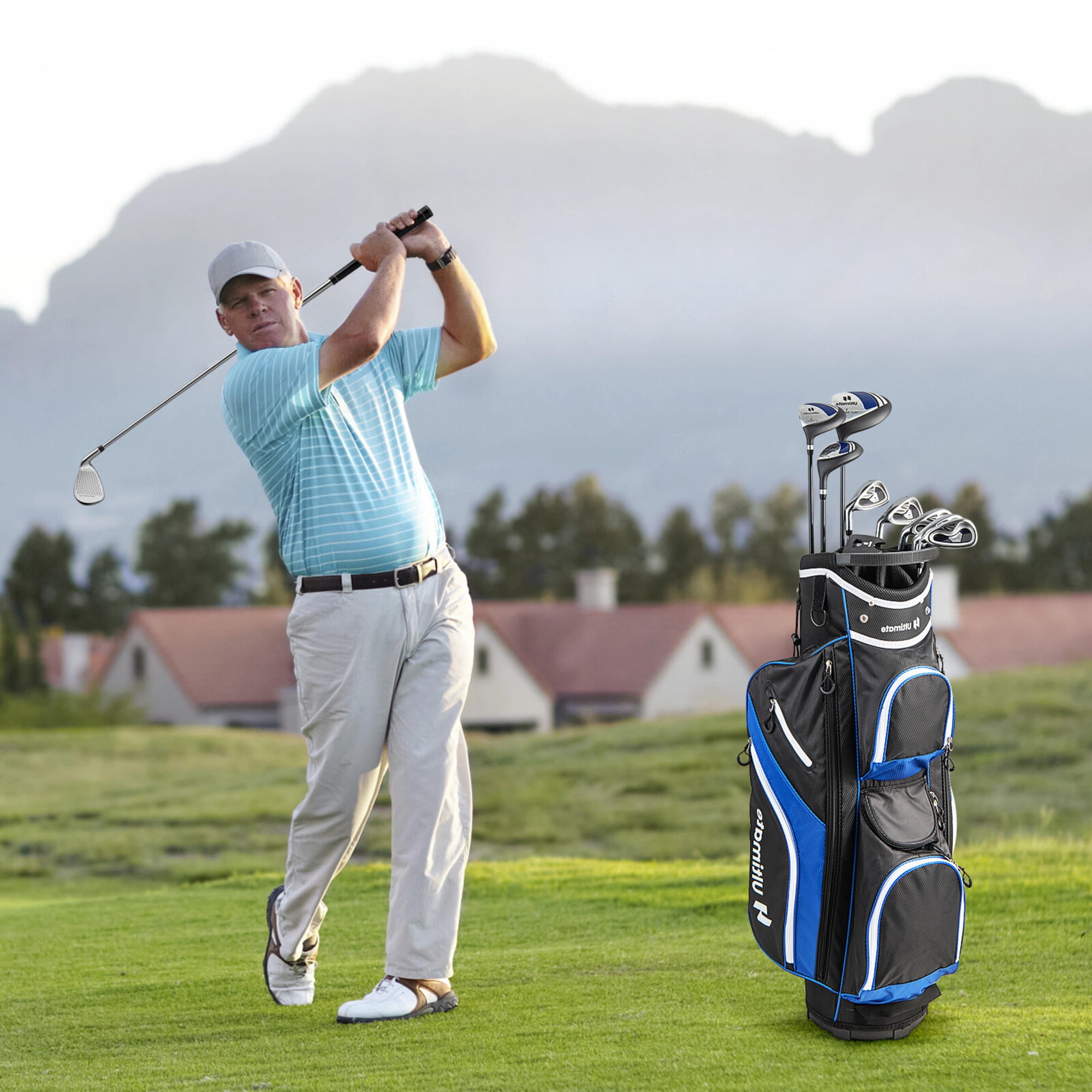 Men's 9-Piece Golf Club Set with Carbon Shaft, Soft Tpr Grips, Head Covers, and Visual Alignment