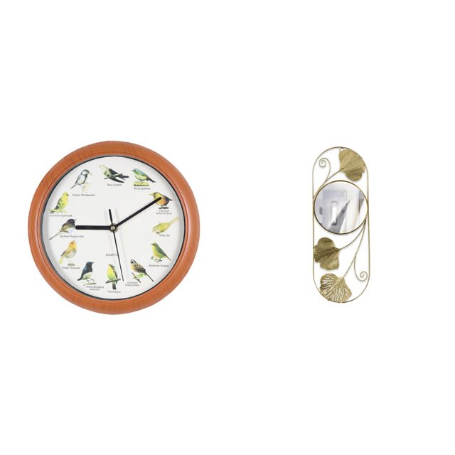 Reloj de pared,Reloj de pared con pájaro cantor Relojes de pared con pájaros,Espejo de pared,Espejo decorativo nórdico para colgar en la pared,Espejos de pared de metal decorativos para el