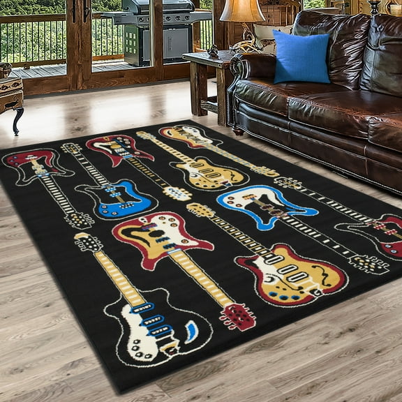Allstar 5x7 Music Area Rug in Multi with Multicolor Graphic Classic Electric Guitar Collection design (5' 2" x 7' 0")