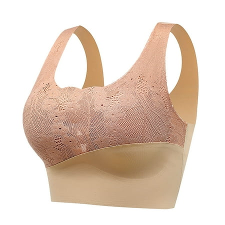 TrendVibe365 Wireless Push up Bra Womens Lace No Underwire Push up Bralettes Padded High Neck Wide Strap Longline Corset Bra Full Coverage Crop Tank Top Comfortable Underwear Brown XL