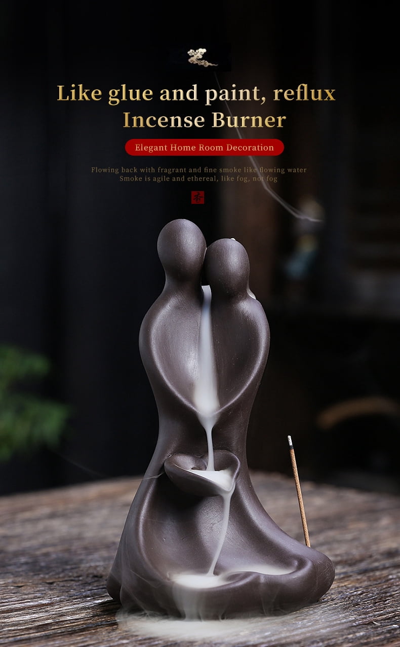 Creative Love Couple Backflow Incense Burner,Purple Sand Incense Waterfall Smoke Incense Holder Home Decor Ornaments