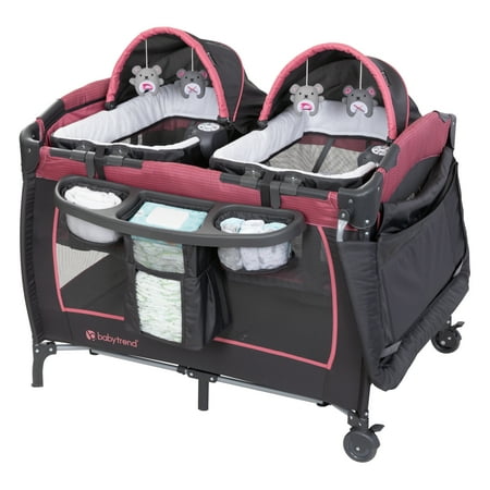 Baby Trend Lil Snooze Deluxe III Nursery Center Playard for Twins with Travel Bag, Cozy Berry - Unisex