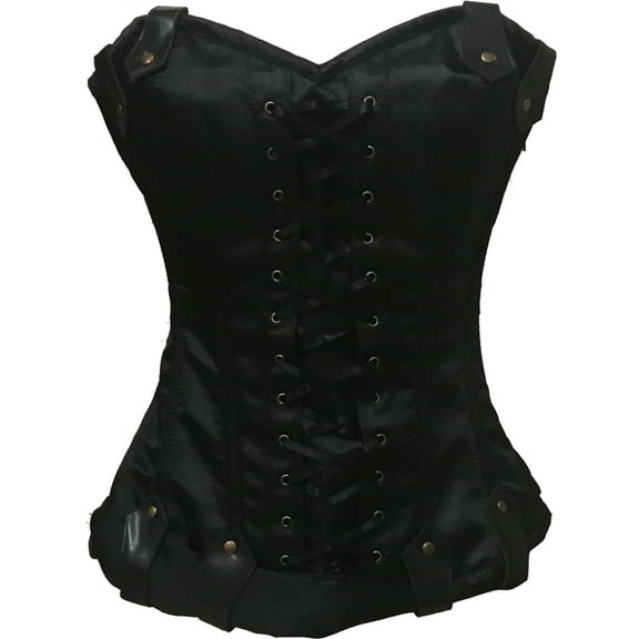 Womens Satin Romance Black Irene Fullbust Rear Lacing Costume Corset XS 22-24
