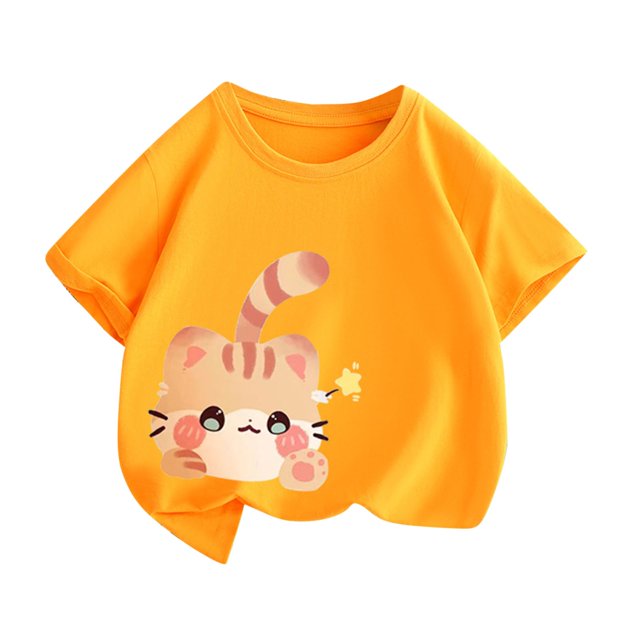 Hauts pour Filles Manches Courtes Animaux T-Shirts Graphiques Été T-Shirts Col Rond Orange 2-4 Ans